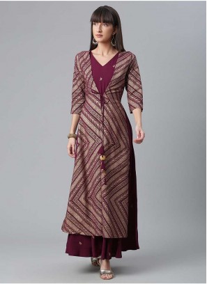 Wine Color Crepe Fancy Kurti