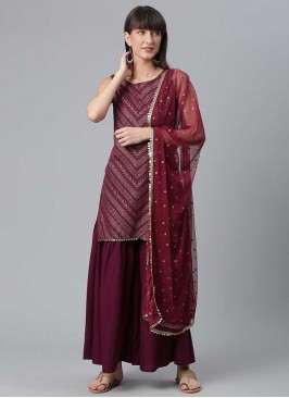 Wine Color Crepe Kurti Suit