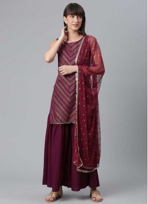 Wine Color Crepe Kurti Suit