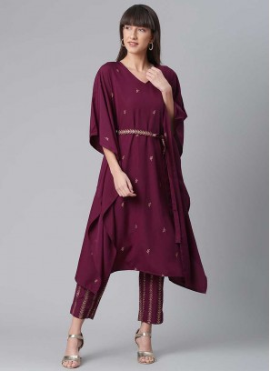 Wine Color Crepe Kurti With Pant