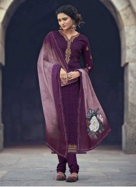 Wine Color Embroidered Georgette Salwar Suit