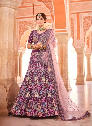 Wine Color Floral Design Lehenga Choli