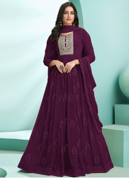 Wine Color Georgette Anarkali Dress