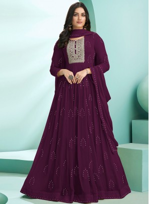 Wine Color Georgette Anarkali Dress