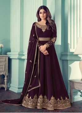 Wine Color Georgette Anarkali Suit By Shamita Shetty