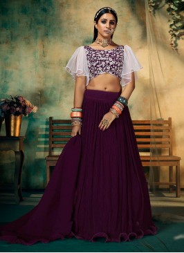 Wine Color Georgette Designer Lehenga Choli