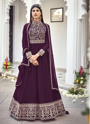 Wine Color Georgette Embroidered Anarkali Suit