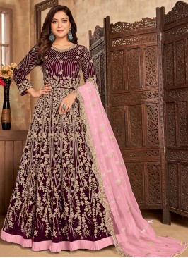 Wine Color Georgette Floor Length Suit