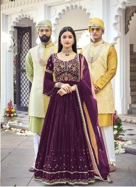 Wine Color Georgette Floor Length Suit