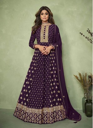 Wine Color Georgette Long Suit