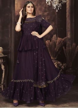 Wine Color Georgette Readymade Sharara Dress