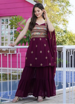 Wine Color Georgette Readymade Suit
