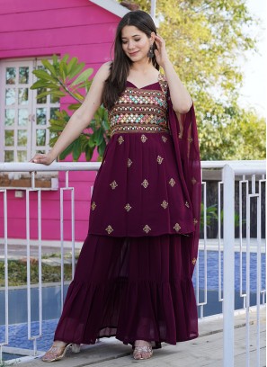 Wine Color Georgette Readymade Suit