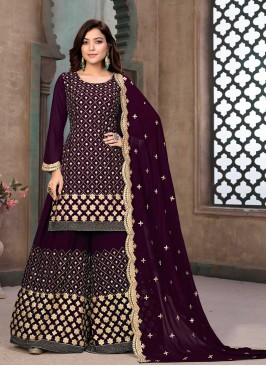 Wine Color Georgette Sharara Suit