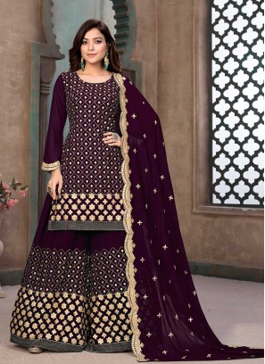 Wine Color Georgette Sharara Suit