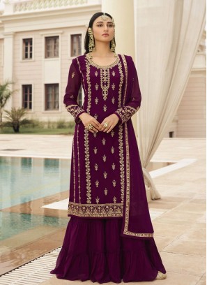 Wine Color Georgette Shrara Suit