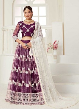 Wine Color Net Party Wear Lehenga