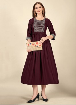 Wine Color Party Wear Kurti