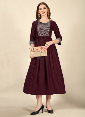 Wine Color Party Wear Kurti