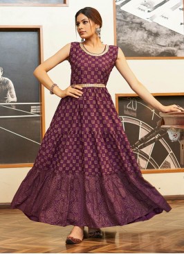 Wine Color Rayon Printed Kurti