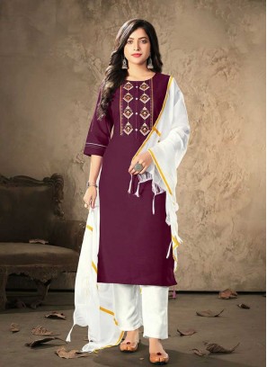 Wine Color Rayon Readymade Salwar Suit