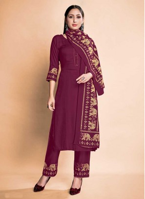 Wine Color Rayon Salwar Suit