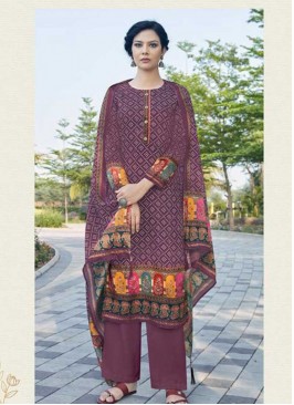 Wine Color Satin Bandhni Suit
