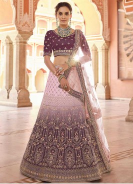 Wine Color Velvet Thread Work Lehenga