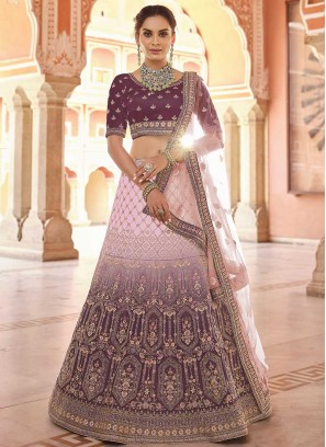 Wine Color Velvet Thread Work Lehenga