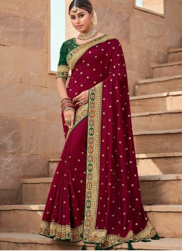 Wine Color Vichitra Silk Saree