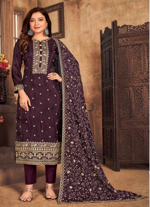 Wine Color Viscose Straight Salwar Suit