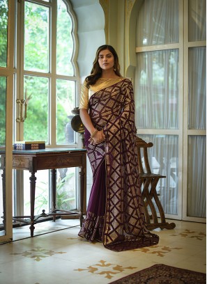 Wine Colour Designer Sequance Embroidery Work Saree