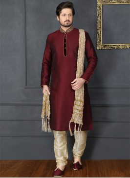 Wine Embroidered Kurta Pajama