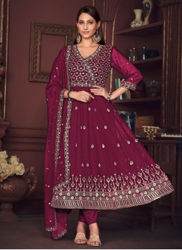 Wine Embroidered Salwar Kameez