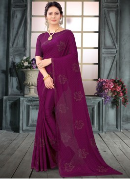 Wine Faux Crepe Sangeet Classic Designer Saree