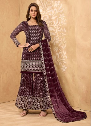 Wine Faux Georgette Designer Pakistani Salwar Suit