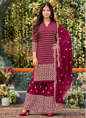 Wine Faux Georgette Festival Pakistani Salwar Suit