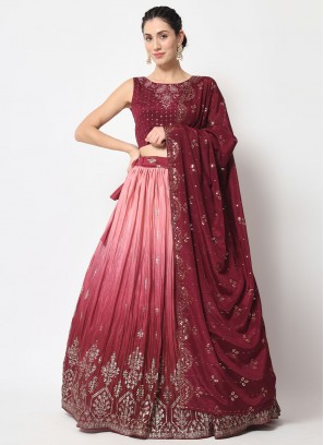 Wine Foil Print Lehenga Choli