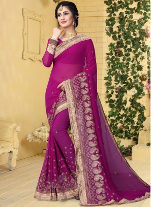 Wine Georgette Classic Saree