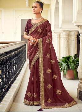 Wine Georgette Festival Contemporary Style Saree