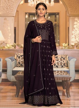 Wine Georgette Resham Readymade Salwar Kameez