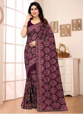 Wine Georgette Traditional Saree