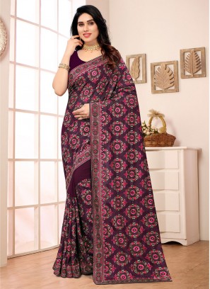 Wine Georgette Traditional Saree