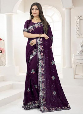 Wine Georgette Wedding Classic Saree