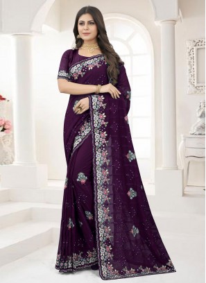 Wine Georgette Wedding Classic Saree