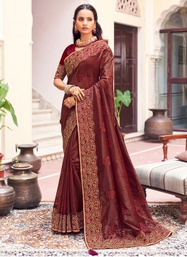 Wine Georgette Wedding Contemporary Saree