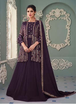 Wine Georgette Wedding Readymade Anarkali Suit