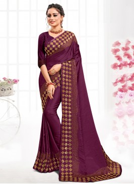 Wine Party Satin Contemporary Saree