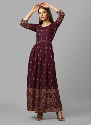 Wine Rayon Casual Trendy Gown
