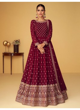 Wine Resham Georgette Salwar Suit